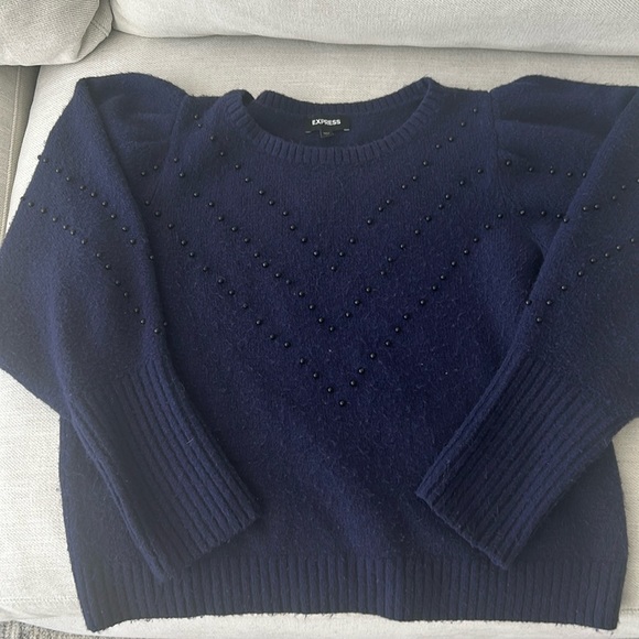 Express Navy Puff Sleeve Sweater - Picture 5 of 11